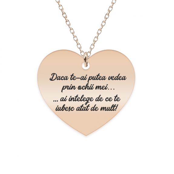 Colier argint inimioara 20 mm - personalizata cu text - placat cu aur roz